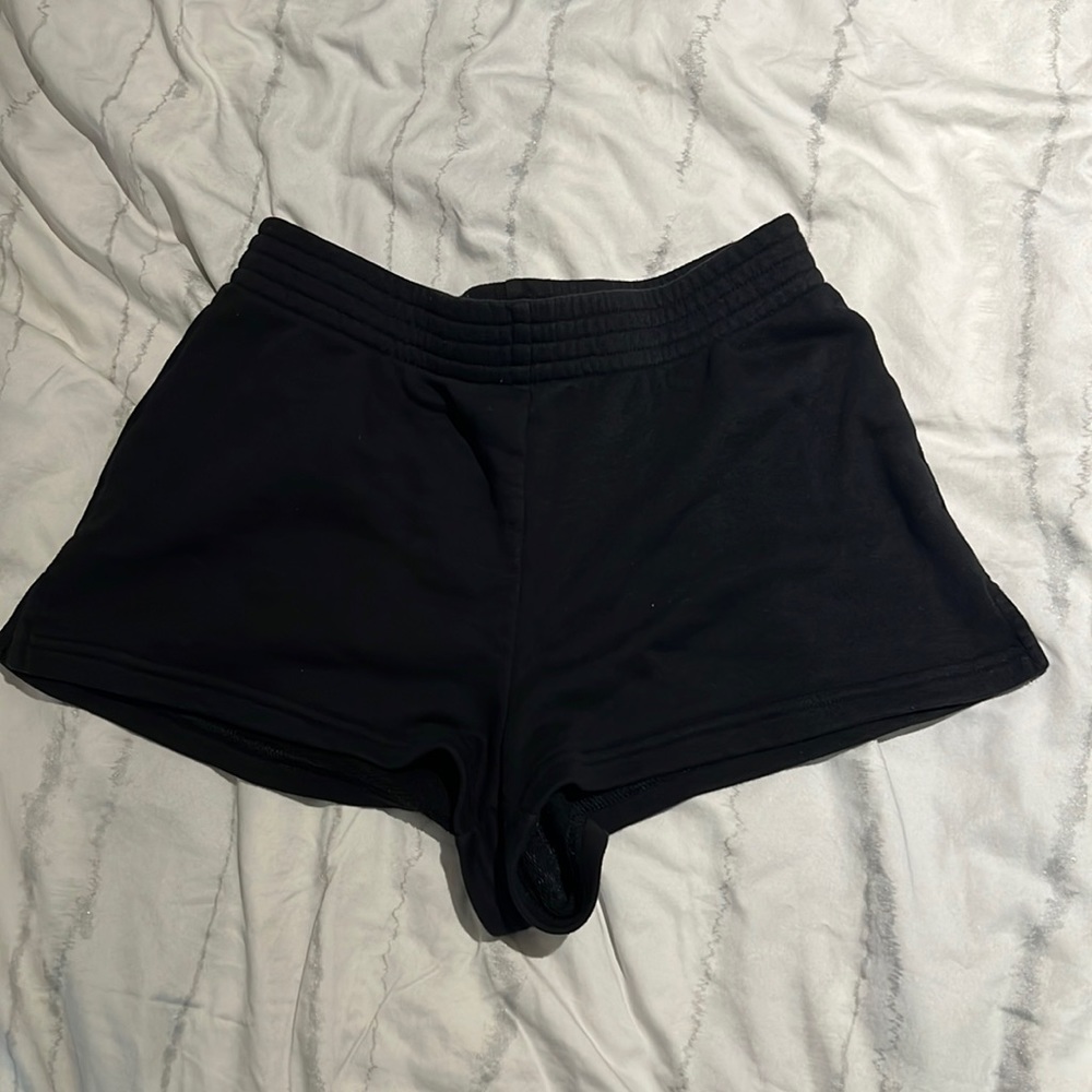 Black comfy soft shorts from Aritzia.